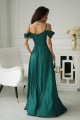 Елегантна зелена блестяща рокля с паднал ръкав и цепка (RO99742)