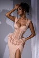 Елегантна официална рокля с корсет в нежно бежово (RO99738)
